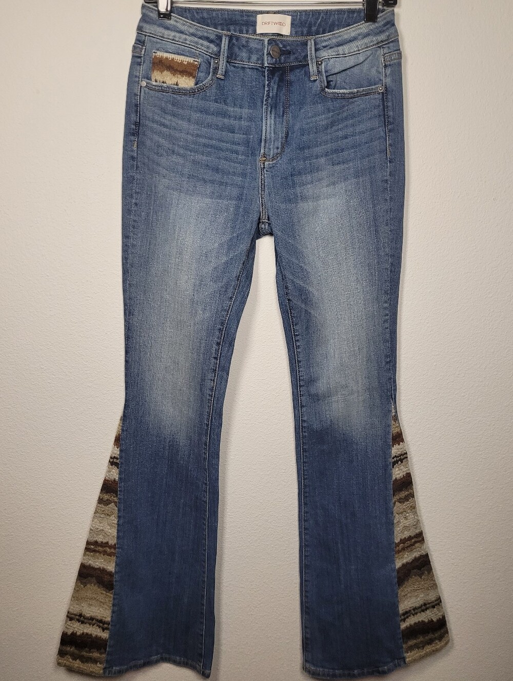 Driftwood Farrah Flare Jeans W27 L34 Southwestern Knit Inset Tribal Boho Retro